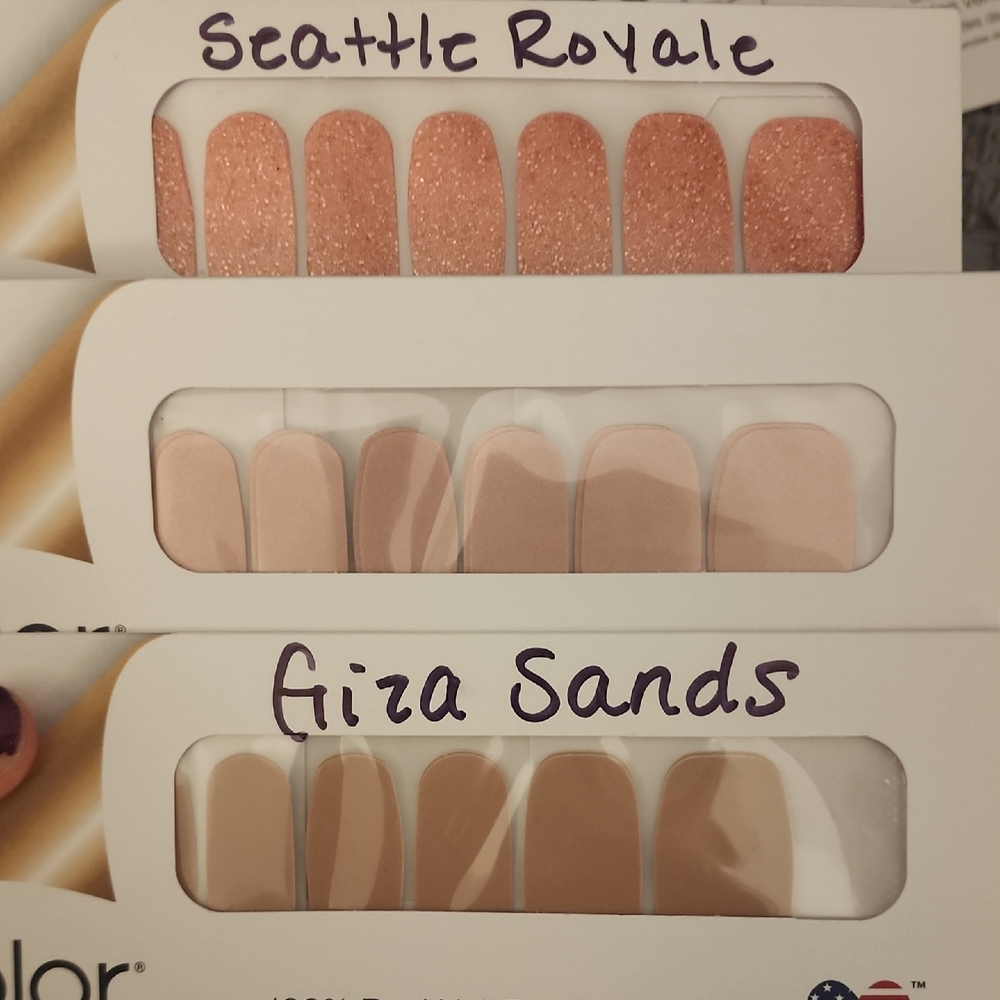 Color Street Nail Strips - Glittery Coral and Soft Nude Colors.